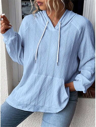  Damen Kapuzenpullover Sweatshirt Casual Plain Street Alltagskleidung Kapuzenpullover Tasche Langarm Weiß Rosa Blau Grau Herbst Winter