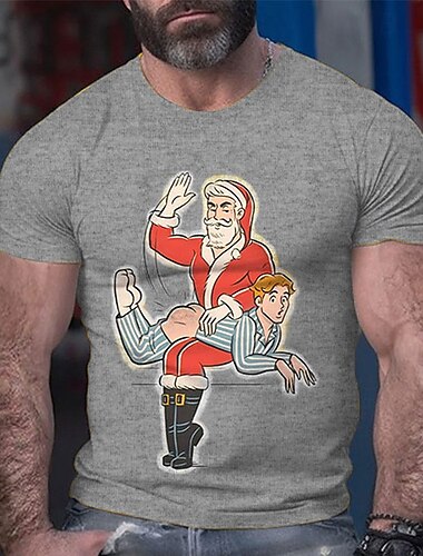  Herren Weihnachtsmann Fröhliche Weihnachten T Shirt T-Shirt Baumwolle Kurzarm Grafik Hemd Heather Grey Schwarz Rote Bequemes T-Shirt Sport im Freien Ferien Modedesigner-Kleidung