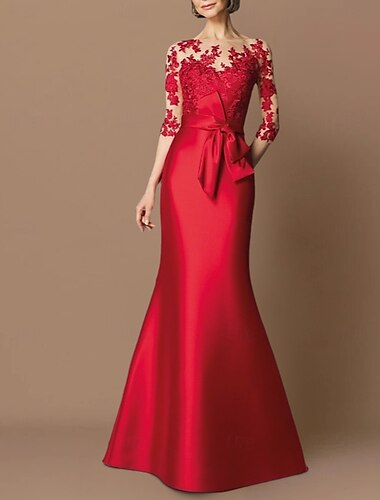  Robe de soirée sirène élégante convives de mariage longueur sol manches 3/4 col illusion fiançailles satin avec appliques 2025
