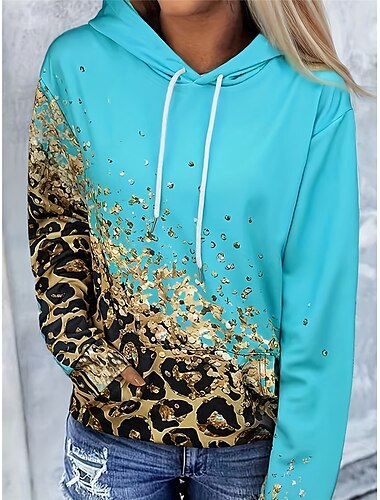  Damen Hoodie Sweatshirt Kapuze Polyester Leopard Strasse Alltagskleidung Tasche Bedruckt Brautkleider schlicht Kapuzenpullover Langarm Mikro-elastisch Herbst Winter