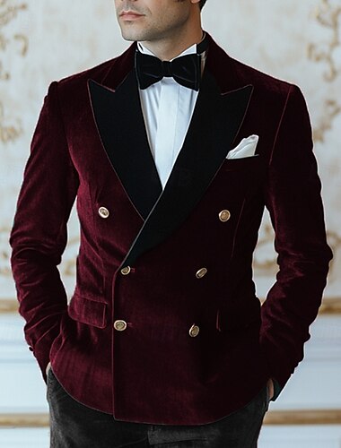  Herren Blazer-Jacke Smoking Vintage Party Samt Patchwork Einfarbig Blazer Burgunderrot Grün Weite Passform