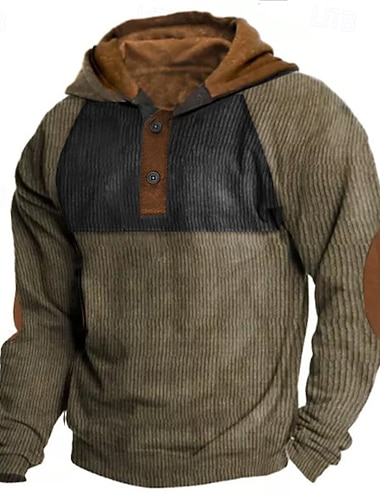 Herren Kapuzensweatshirt Armeegrün Mit Kapuze Farbblock Patchwork Gerippt Strukturiert Sport & Outdoor Täglich Ferien Polyester Cordstoff Streetwear Basic Lässig Frühling & Herbst Bekleidung