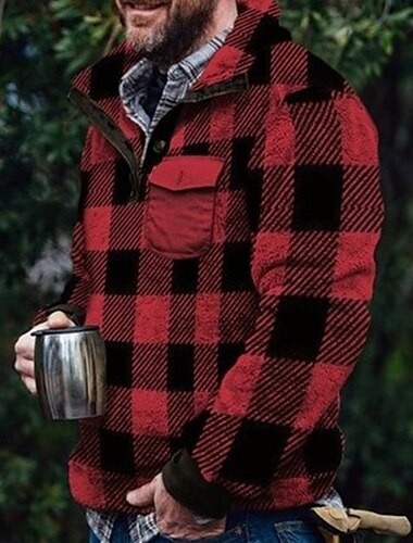  Miesten College Polarfleece Rubiini Sininen Oranssi Harmaa Pystykaulus Skottiruutukuvio Tilkkutäkki Tasku Urheilu ja ulkoilu Päivittäin Pyhäpäivä Katutyyli Perus Vapaa-aika Syystalvi Vaatetus Hupparit