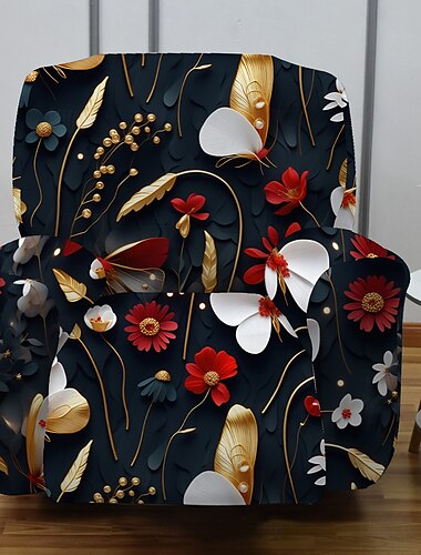  Sesselbezug mit Blumenmuster und geometrischem Aufdruck. Stilvoller und dehnbarer Möbelschutz für die Wohnzimmerdekoration. Erfrischen Sie Ihren Sessel mit einem modernen und eleganten Design.