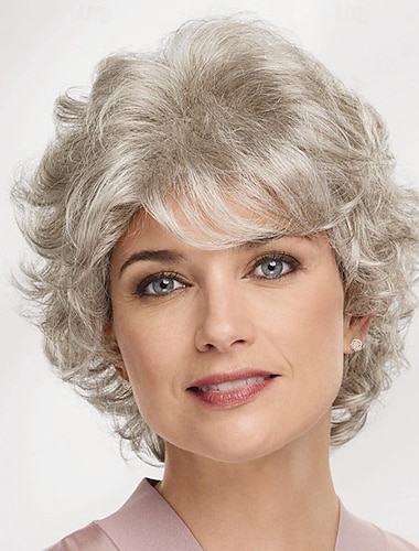  Parrucche sintetiche Riccio Taglio asimmetrico Parrucca Corto Grigio Capelli sintetici Per donna Disegni alla moda Soffice Naturale Grigio