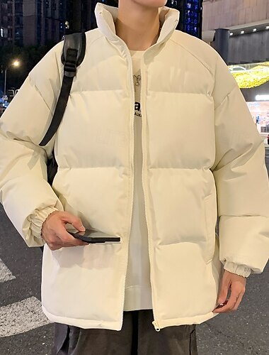  Herren Outdoorjacke Wintermantel puffer jacket Gepolstert Casual Lang Winter Solide / einfarbig Brautkleider schlicht Kargen Standard Apfel Grün Schwarz Wärm Weiß Dunkelgray Jacken