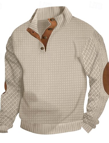  Herren Sweatshirt Waffel-Sweatshirt Schwarz Weiß Armeegrün Khaki Grau Stehkragen Einfach Jacquard Patchwork Gerippt Strukturiert Täglich Ferien Ausgehen Polyester Strukturiert Streetwear Lässig