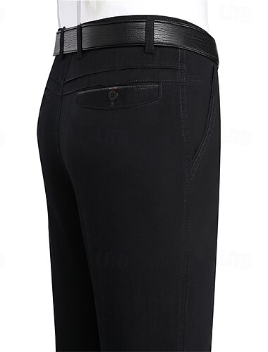  Men's Dress Pants Trousers Chinos Buttons Pocket Plain Comfort Formal Party Work Fashion Classic Style Dark Khaki Light Khaki Micro-elastic