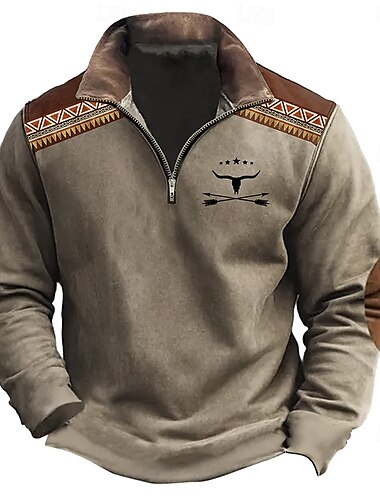  Herren Kuh Jagd Sweatshirts Reißverschluss-Sweatshirt Sweatshirt mit Viertelreißverschluss Langarm Sweatshirt Troyer Halber Reißverschluss Vintage-Retro 3d Drucken Ausgehen Klettern Jagd Halfzip