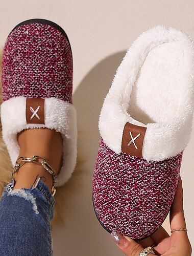  Home Fur Slippers for Autumn & Winter Warm Indoor Cotton Slippers with Thick Plush Bottom