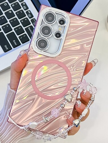  teléfono Funda Para S25 S24 Ultra Plus S24 FE S23 A55 5G A35 5G A25 A15 A54 Tarjetas billetera Magnética Soporte de carga inalámbrica con correa de muñeca Retro Enchapado