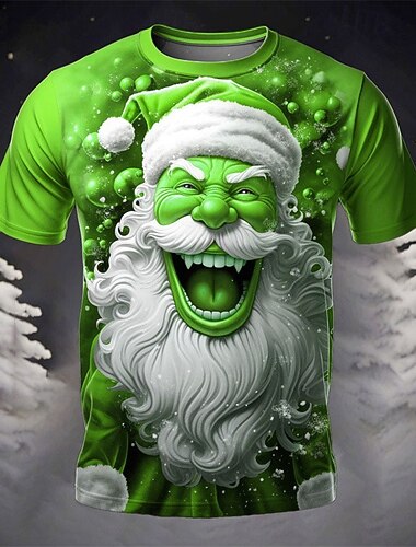  jul herre julenissen 3d t-skjorter grafisk julenisse daglig designer retro vintage 3d print t-skjorte sport utendørs ferie gå ut dyp lilla gul lysegrønn kortermet rund hals vår