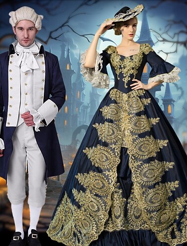  Princesse Prince Gentilhomme Couples Chemise Trench-coat Gilet Adulte Homme Femme Rétro Vintage Rococo Victoriens Utilisation Soirée Halloween Carnaval Mascarade Costume de carnaval facile