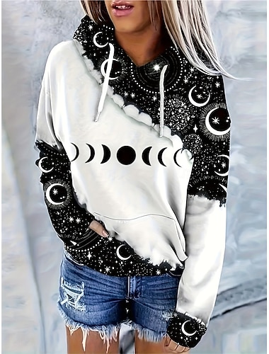  Sudadera con capucha para mujer, sudadera con estampado gráfico de calle, ropa de uso diario, sudadera informal con bolsillo, manga larga, microelástica, otoño invierno, cómoda, transpirable, tejido