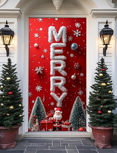  juledørdekorationer dørbetræk glædelig jul dørtæppe dørgardindekoration baggrund indendørs/udendørs dørbanner til hoveddør stuehus