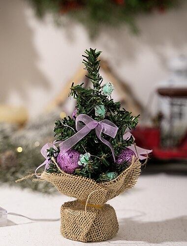  mini led juletre figur, lys opp juletre dekorasjon med fargede lys, liten festlig trepynt for feriedekor