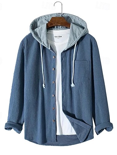  Homme Chemise Chemise gaufrée Surchemise Plein Extérieur Plein Air Bleu Ciel Noir Bleu Vert manche longue Capuche Hiver Printemps & Automne Vêtement Tenue