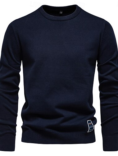  Pull tricoté à col ras du cou en coton uni pour homme, pull classique décontracté à la mode pour homme
