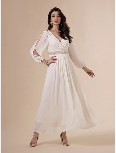 Elegantes Maxikleid aus Chiffon mit Perlen und kalten Schultern
