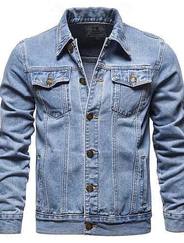  Herren Jeansjacke Casual Windbreaker Klassicher Stil Jeansstoff Frühling & Herbst Herbst Winter Solide / einfarbig Brautkleider schlicht Kargen Standard Schwarz Dunkelblau Leicht Blau Jacken