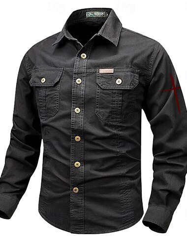  Herren Feste Farbe Hemd Westernhemd Cargo-Shirt Langarm Brautkleider schlicht Taktisch Sport & Natur Ausgehen Winter Frühling & Herbst Umlegekragen Bedruckt Schwarzgrau Schwarz Weiß Armeegrün Rote