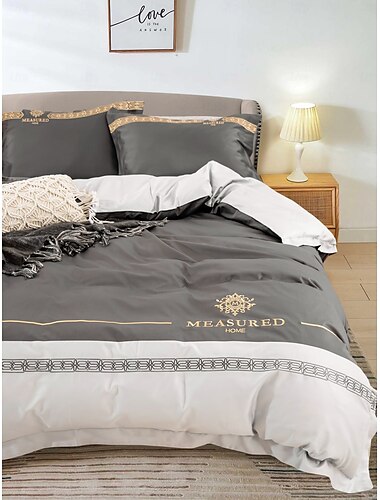  Juego de cama con funda nórdica de 4 piezas, tejido 100% algodón orgánico suave y transpirable, incluye funda nórdica y fundas de almohada para un sueño confortable.