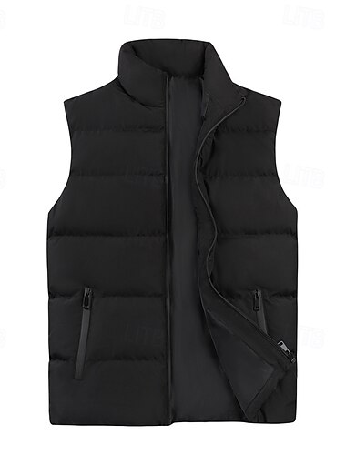  Férfi Puffer Vest Napi Alkalmi Ősz & tél Cipzáras zseb Poliészter Kényelmes Sima Cipzár Állógallér Normál Fekete Burgundi vörös Khakizöld Sötétkék Mellény