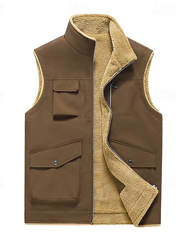  Per uomo Gilet in pile Gilet Giornaliero Appuntamento Da mare Di tendenza Informale Autunno inverno Tasche Poliestere Tenere al caldo Comodo Liscio Cerniera Colletto alla coreana Standard Nero Giallo