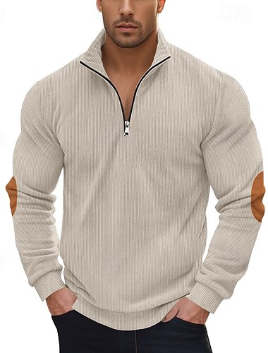  Homme Sweat-shirt Sweat-shirt quart de fermeture éclair Abricot Noir Vert Véronèse bleu marine Gris Demi-zip Bloc de Couleur Patchwork A côtes Texturé Sport & Loisir Quotidien Fête Polyester Velours