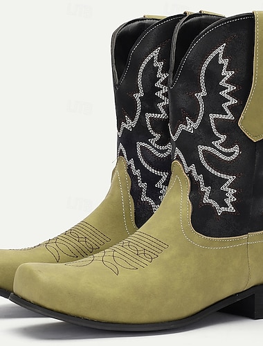 Men's Green and Black Faux Suede Western Cowboy Boots with Embroidered Design - Classic Vintage-Style Boots for Rodeo and Outdoor Wear   Men's Green and Black Faux Suede Western Cowboy Boots with Embroidered Design - Classic Vintage-Style Boots for Rodeo and Outdoor Wear