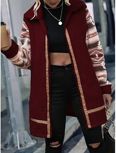  Damen Fleecejacke Teddy-Mantel Hoodie Jacke warm halten Atmungsaktiv Zip Tasche Innenfutter aus Fleece Vintage Brautkleider schlicht Geometrisch Urlaub Strasse Freizeitskleidung Ausgehen