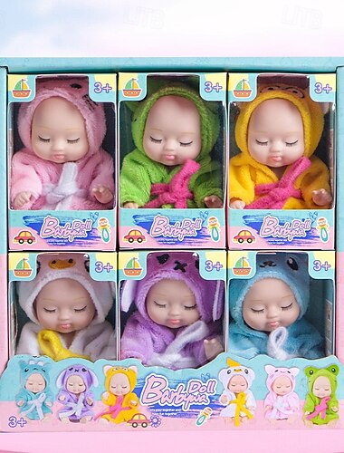  4 Zoll Mini-Babypuppen 6-teiliges Set, realistisches Babypuppenspielzeug mit süßer handgemachter Puppenkleidung, geeignet für Kinder ab 3 Jahren