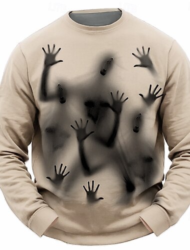  Geist Mensch Herren Kuschelig 3d Drucken Sweatshirt Pullover Party Halloween Sports Outdoor Halloween Sweatshirts Himmelblau Beige Rundhalsausschnitt Rundhalsausschnitt Winter Frühling & Herbst