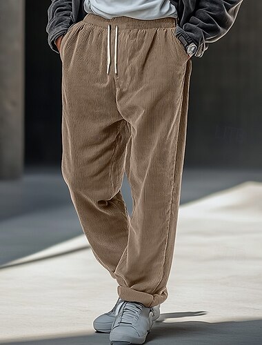  Herren Anzughosen Cordhose Hose Hosen Freizeithose Kordelzug Elastische Taille Gerade geschnitten Glatt Komfort Warm In voller Länge Outdoor Casual Täglich Modisch Strassenmode Schwarz Khaki