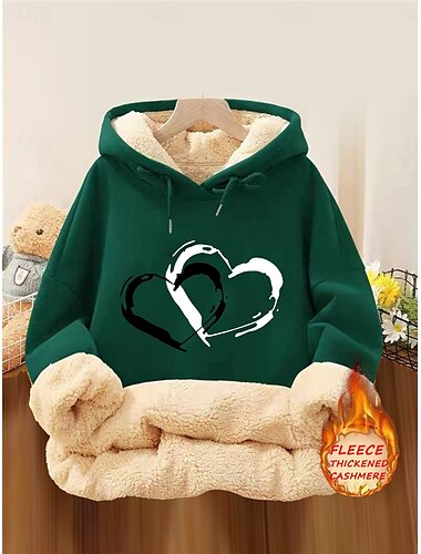  Damen Kapuzenpullover Sweatshirt Fleece Herz Street Alltagskleidung Taschendruck Lässig Bequem Kapuzenpullover Langarm Mikroelastisch Herbst Winter Herbst&amp;Winterkomfort, atmungsaktives, weiches