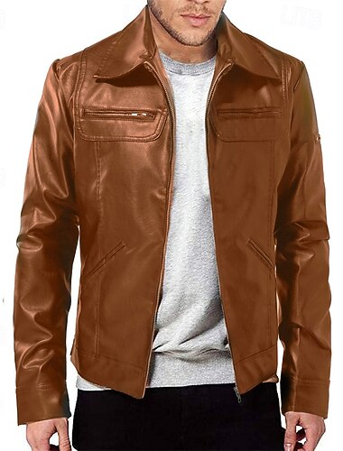  Per uomo Giacca di pelle sintetica Giacca da motociclista Giacca in pelle rossa Giacca da moto Giornaliero Da mare Antivento Tenere al caldo Tasche Autunno inverno Liscio Di tendenza Classico Bavero