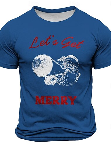  Weihnachten Herren Weihnachtsmann T Shirt Kurzarm T-Shirt 3D-Druck Rundhalsausschnitt Hemd Brautkleider schlicht Streetstyle Weihnachten Sports Outdoor Festtage Schwarz Weiß Blau Frühling Sommer