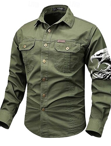  Herren Adler Hemd Westernhemd Cargo-Shirt Langarm Brautkleider schlicht Taktisch Sport & Natur Ausgehen Winter Frühling & Herbst Umlegekragen Bedruckt Schwarzgrau Schwarz Weiß Armeegrün Rote