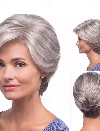  perucas curtas cinza para mulheres brancas perucas cinza com corte pixie com franja perucas de cabelo sintético cacheado natural perucas femininas curtas em camadas