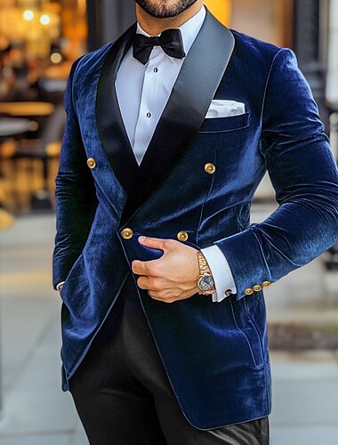 Herren Blazer-Jacke Smoking Vintage Party Samt Patchwork Einfarbig Blazer Burgunderrot Marineblau Grün Weite Passform Zweireihig mit vier Knöpfen