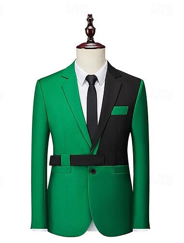  Herren Blazer Jacke Sport Sakko Mode Party Casual Patchwork Blazer Weiß  Grün Schwarz  Weiß Schwarz  Grün Standard Passform Einreiher Ein-Knopf
