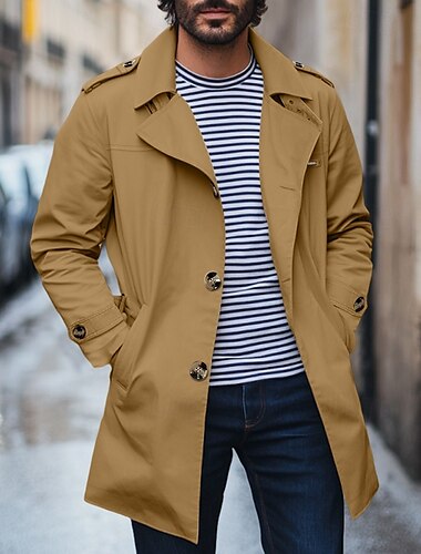  Herren Trenchcoat Karnival Party Frühling Herbst Winter Baumwolle Oberbekleidung Bekleidung Elegant Vintage nicht druckbar Feste Farbe Taste Gefaltete Kragen