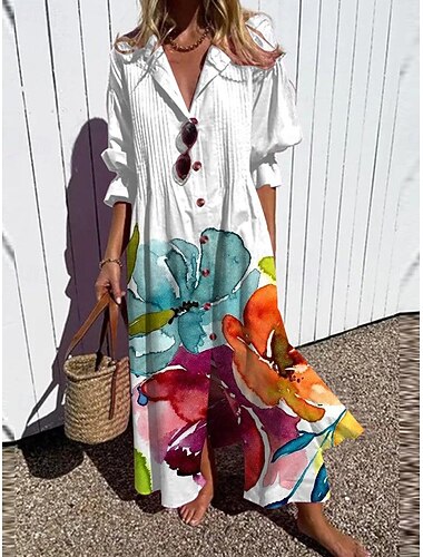  γυναικείο floral graphic print v λαιμόκοψη μανίκι μάξι φόρεμα με μισό μανίκι άνοιξη φθινόπωρο