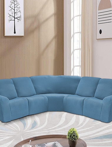  Fundas para sofá reclinable seccional en forma de L, fundas para sofá de esquina, fundas elásticas de terciopelo para sofá reclinable, lavables (el sofá de esquina de 5 plazas incluye 4 fundas para