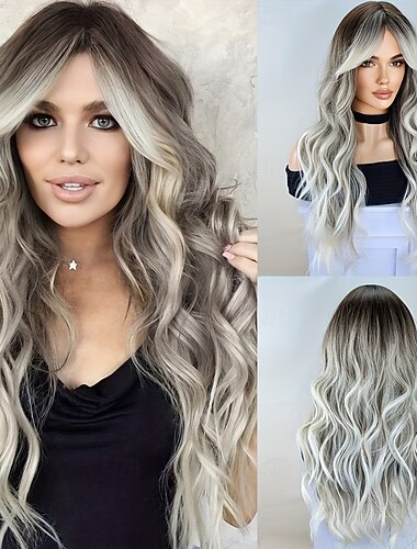  pitkät aaltoilevat peruukit verhotukkailla naisille synteettiset kiharat peruukit lämmönkestävät kuituperuukat päivittäiseen cosplay-peliin