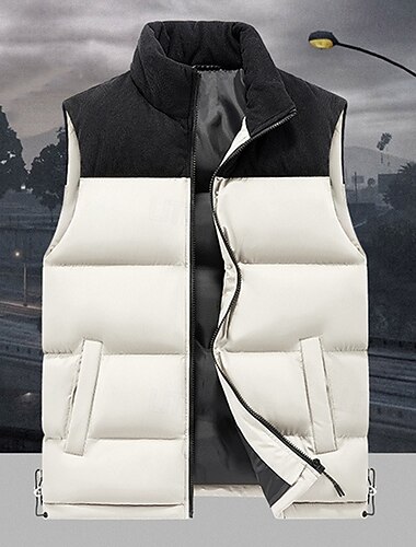  בגדי ריקוד גברים אפוד למטה אפוד פאפר וסט Gilet יומי פגישה (דייט) חופשה אופנתי יום יומי סתיו חורף טלאים כיס פוליאסטר שמור על חום הגוף נוח אחיד כיס רוכסן עומד רגיל שחור שנהב סגול תלתן אֵפוֹד