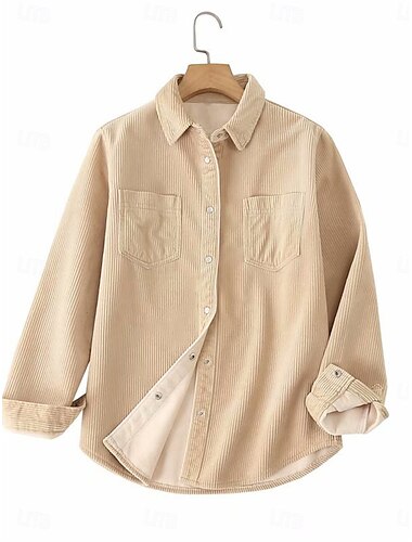  Damen Sherpa-Jacke Shacket warm halten Atmungsaktiv Knopf Tasche Bedruckt Brautkleider schlicht Plaid Urlaub Strasse Freizeitskleidung Ausgehen Einreihiger Verschluss Standard Umlegekragen Regular Fit
