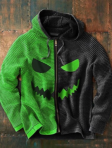  Homens Full Zip Hoodie Moletom com zíper Preto Roxo Laranja Verde Cinzento Com Capuz Bloco de cor Zip Up Patchwork Estriado Desportos e Ar livre Diário Feriado Poliéster Casual Dia Das Bruxas