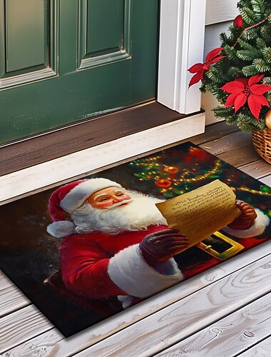  juledekorasjon dørmatte julenisse pointillisme kjøkkenmatte gulvmatte sklisikkert teppe oljetett teppe innendørs utendørs matte soveromsdekor baderomsmatte inngangsteppe