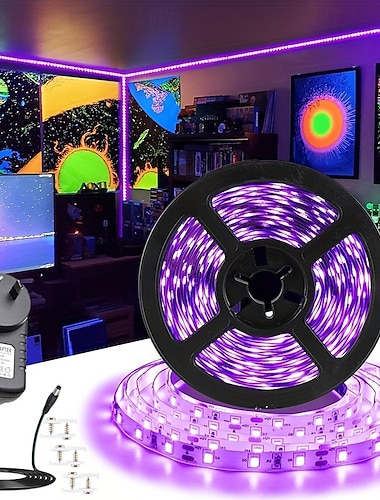  La lumière noire uv a mené des lumières de bande 16.4ft 5m flexible 395-405nm 2835smd 8mm flexible dc12v pour la peinture de corps d'éclairage d'étape de partie de danse d'intérieur